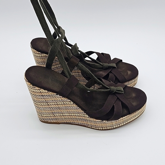 Colin Stewart Brown Tie Up Espadrilles Wedge Sandals, Size 6 - Picture 2 of 8
